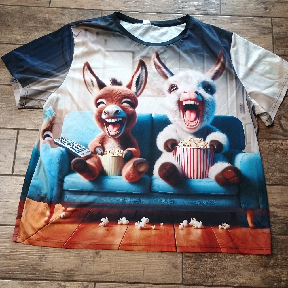 Men's Cartoon Donkey Print T-Shirt ,Size 6x